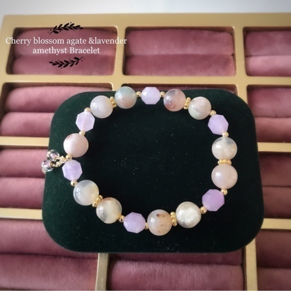 Cherry blossom agate &lavender amethyst Bracelet